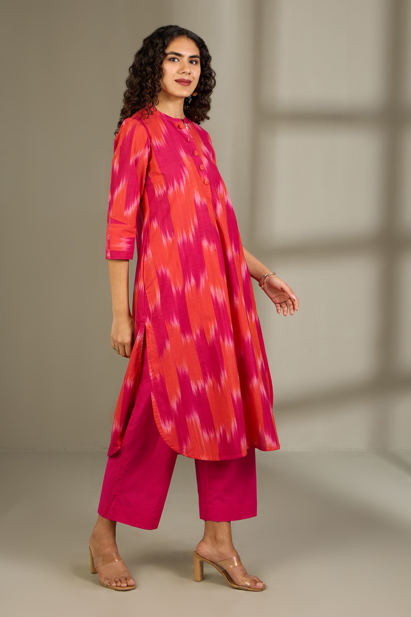 Flamekissed Hues Stand Collar Kurta with Round Hemline