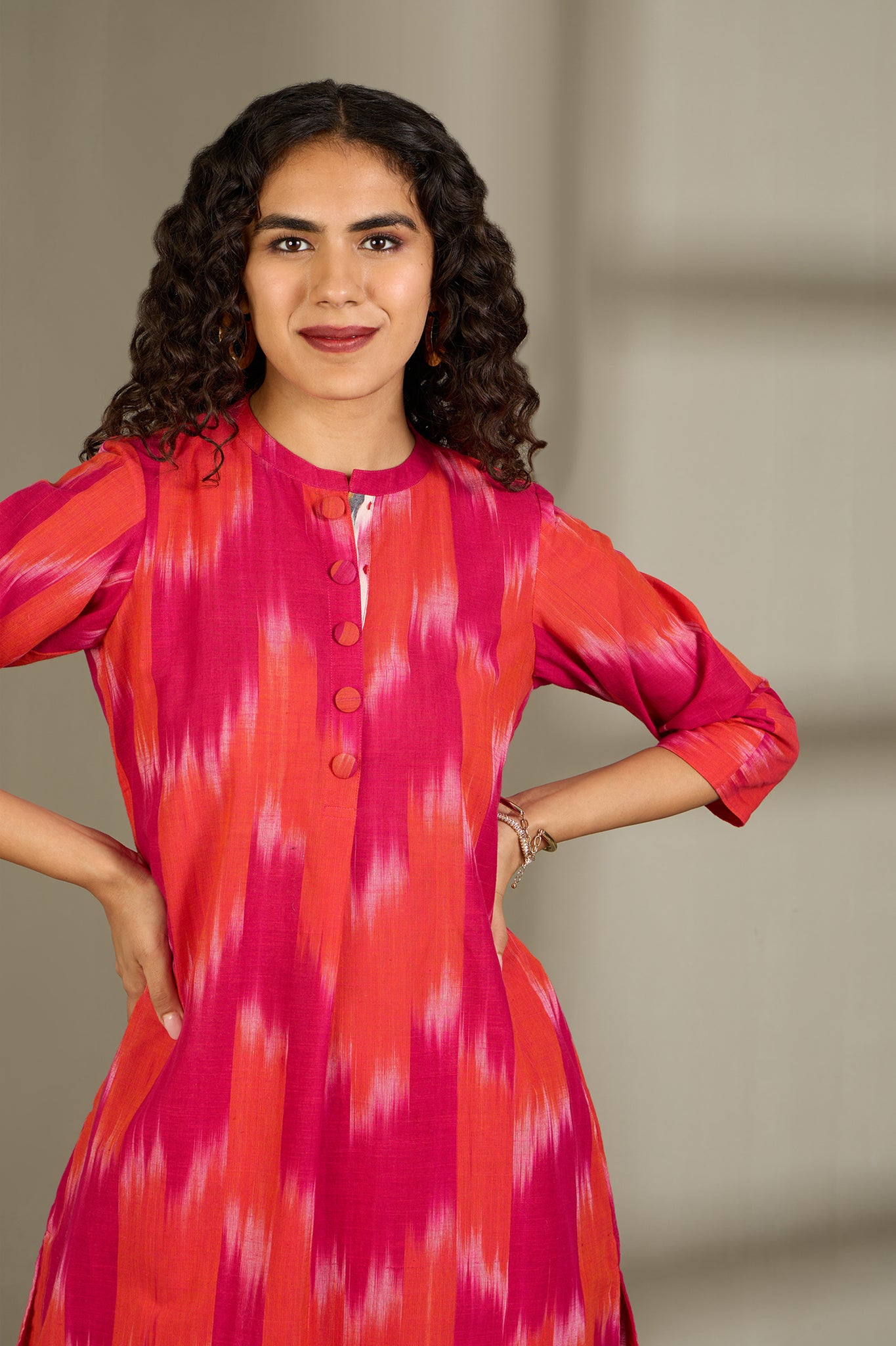 Flamekissed Hues Stand Collar Kurta with Round Hemline