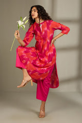 Flamekissed Hues Stand Collar Kurta with Round Hemline