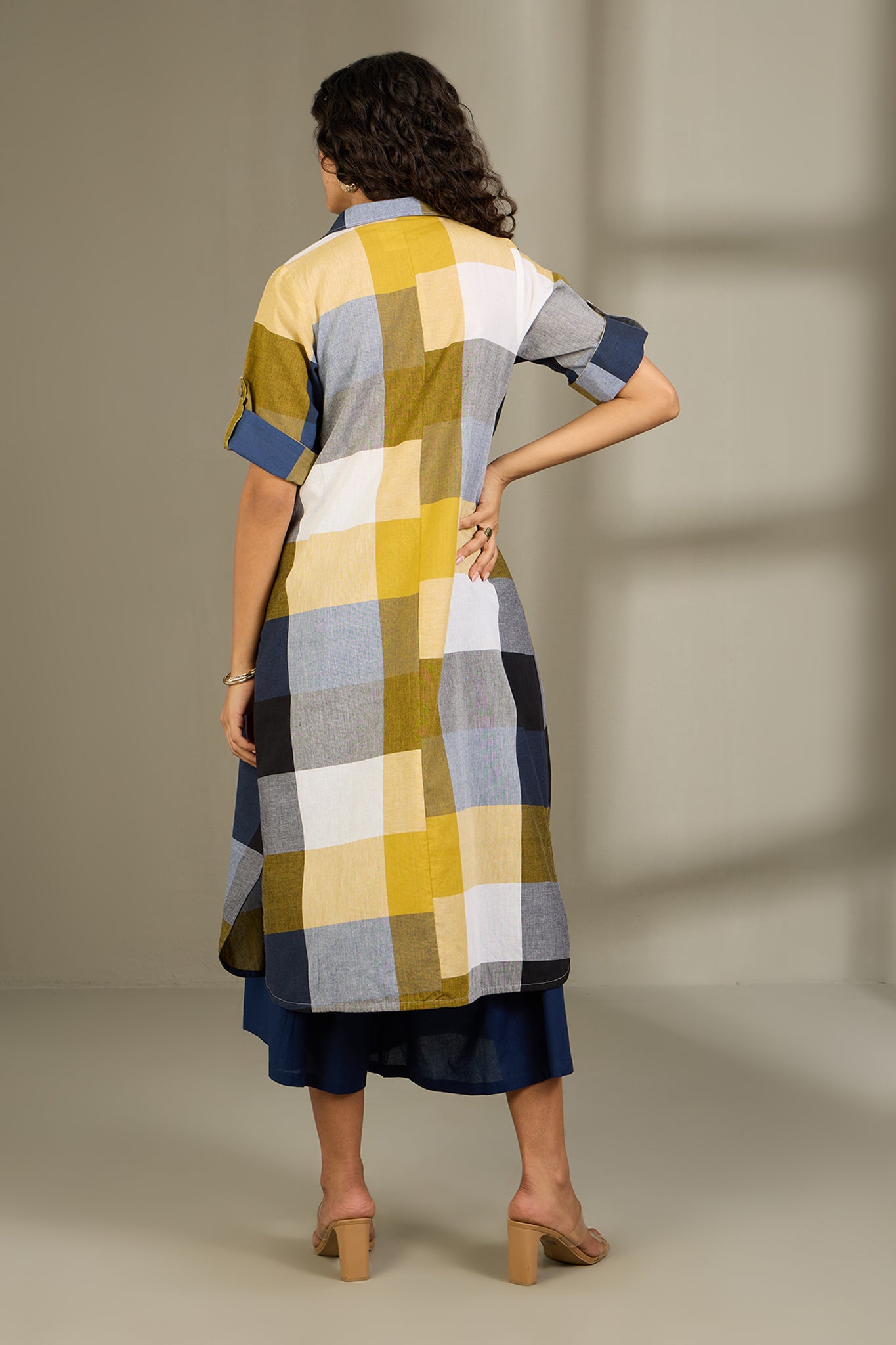 Coastal Checks Box Pleat Button Down Shirt Dress