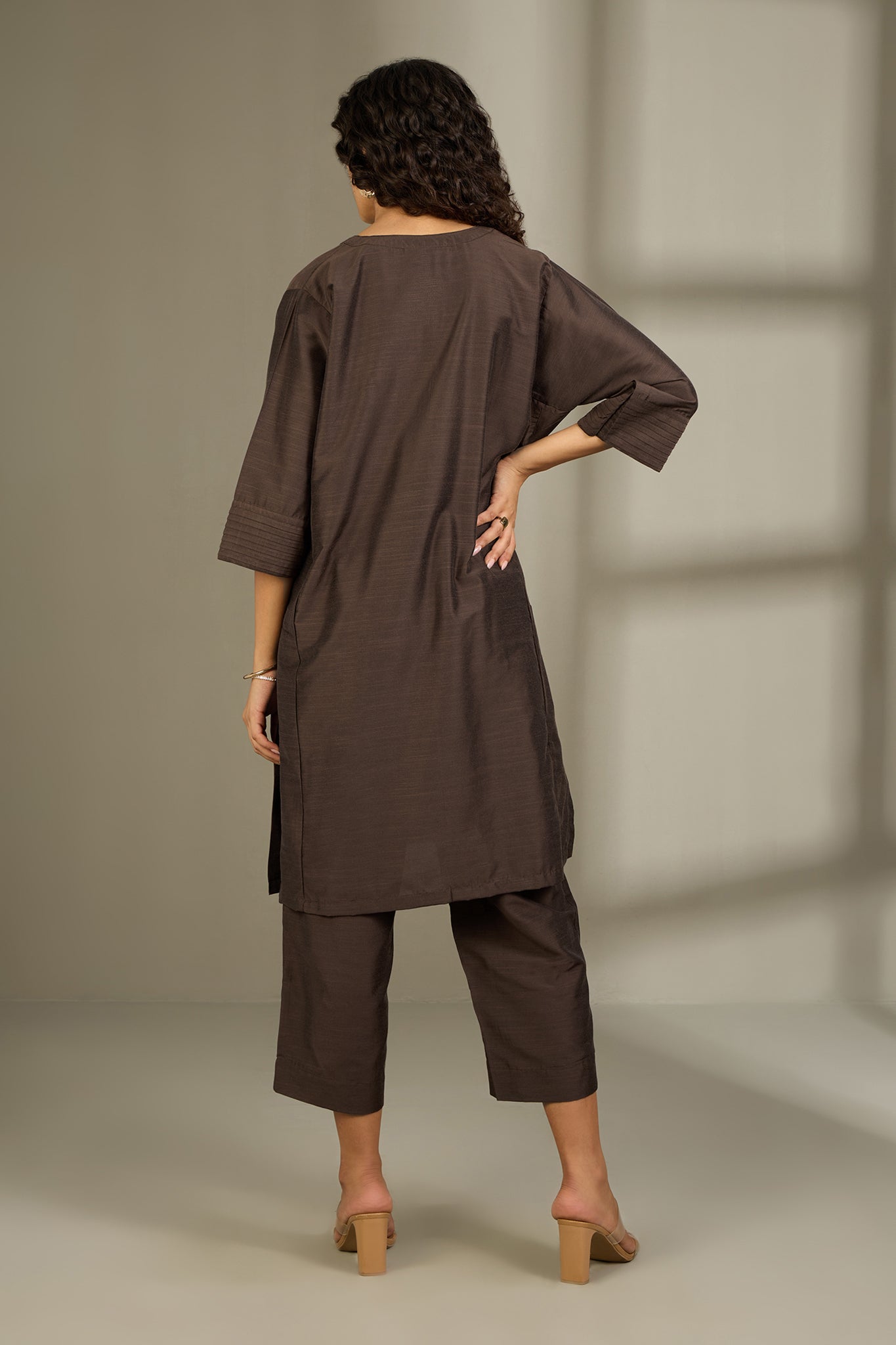 Coord Set Silk Slub Kalidar Kurta and Pants Bronzed Serenity