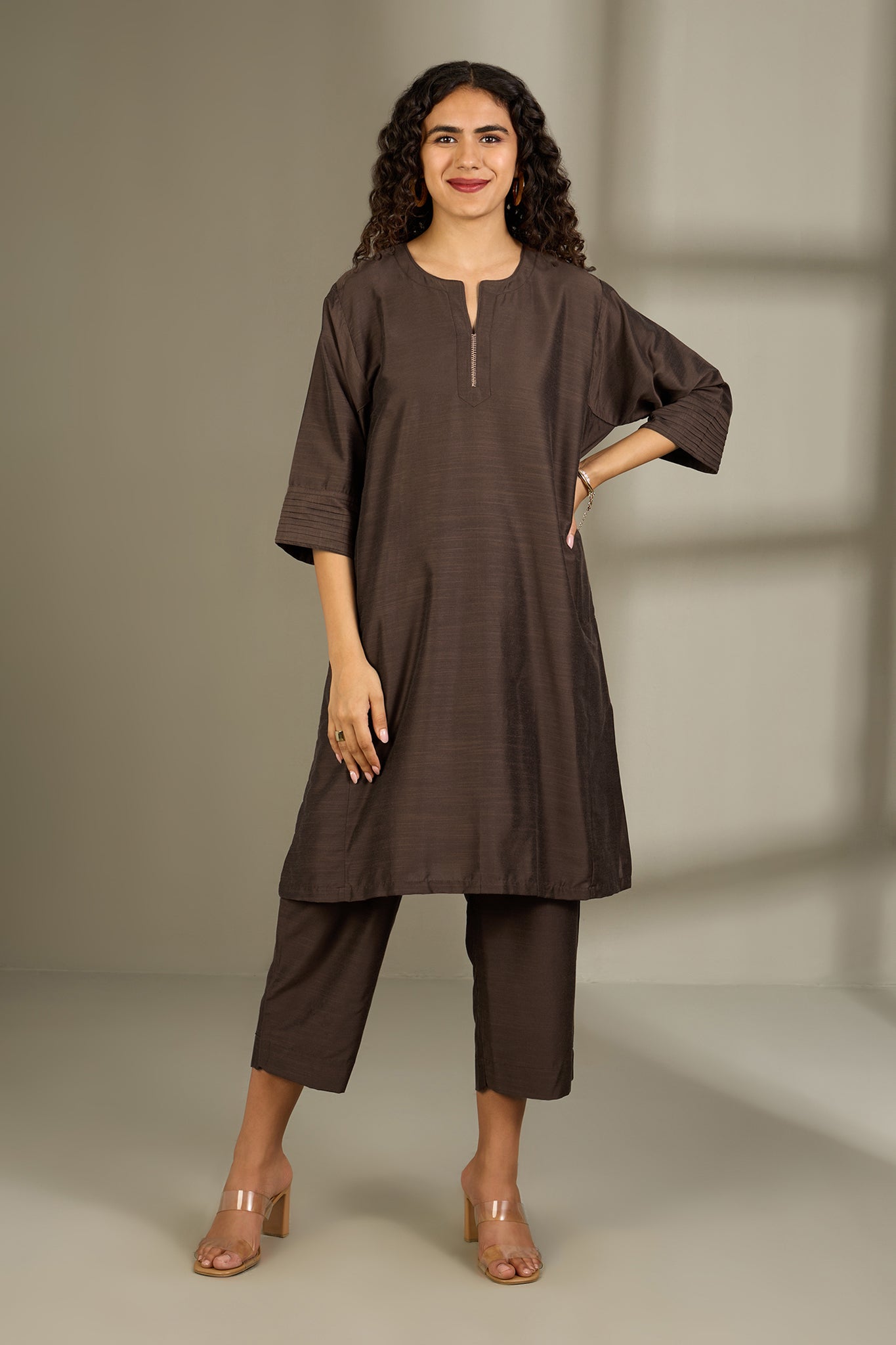 Coord Set Silk Slub Kalidar Kurta and Pants Bronzed Serenity