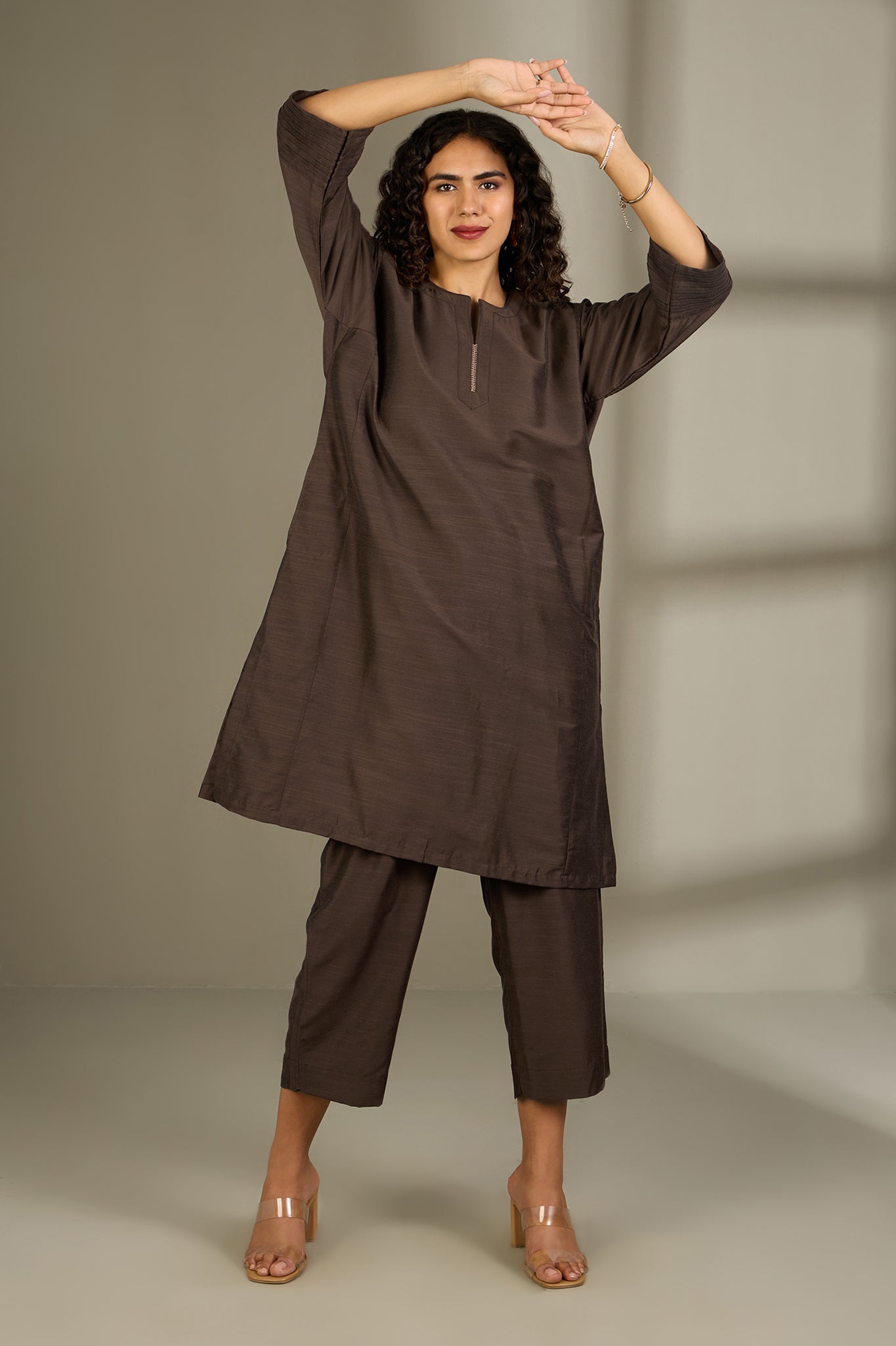 Coord Set Silk Slub Kalidar Kurta and Pants Bronzed Serenity