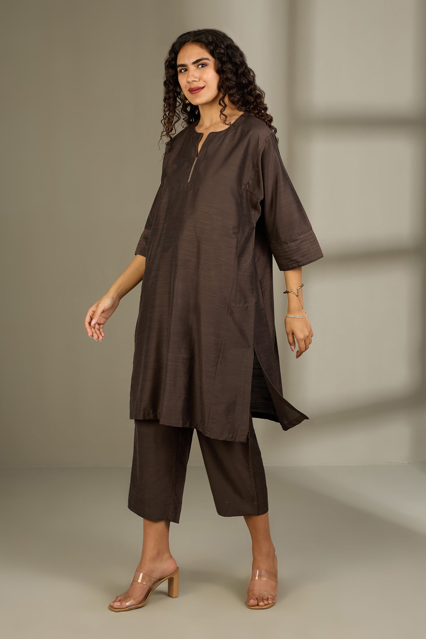 Coord Set Silk Slub Kalidar Kurta and Pants Bronzed Serenity