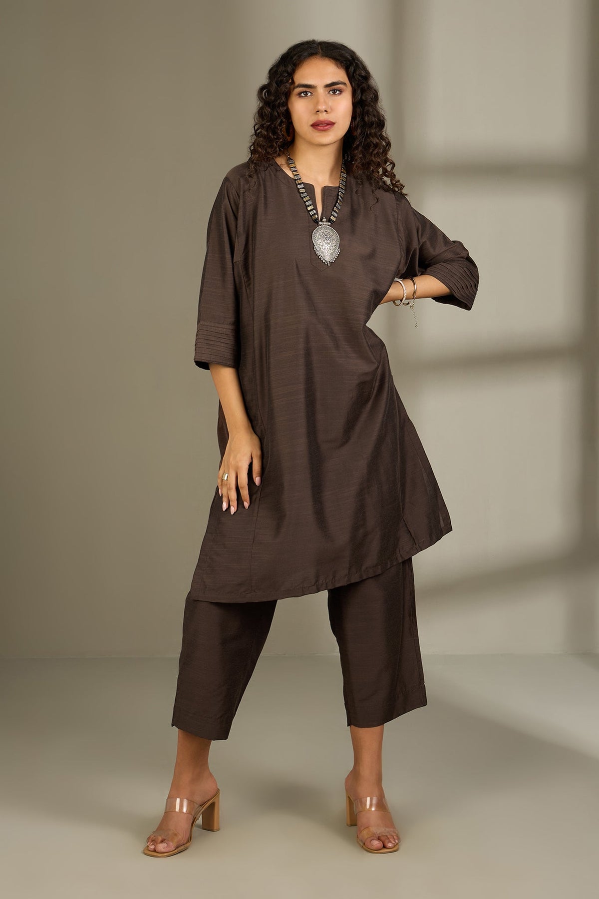 Coord Set Silk Slub Kalidar Kurta and Pants Bronzed Serenity