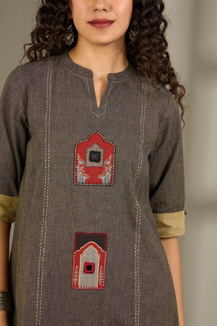 Co-ord Set Crimson Dune Mystic Doorway Long Panel Kurta and Pants (Set of 2)