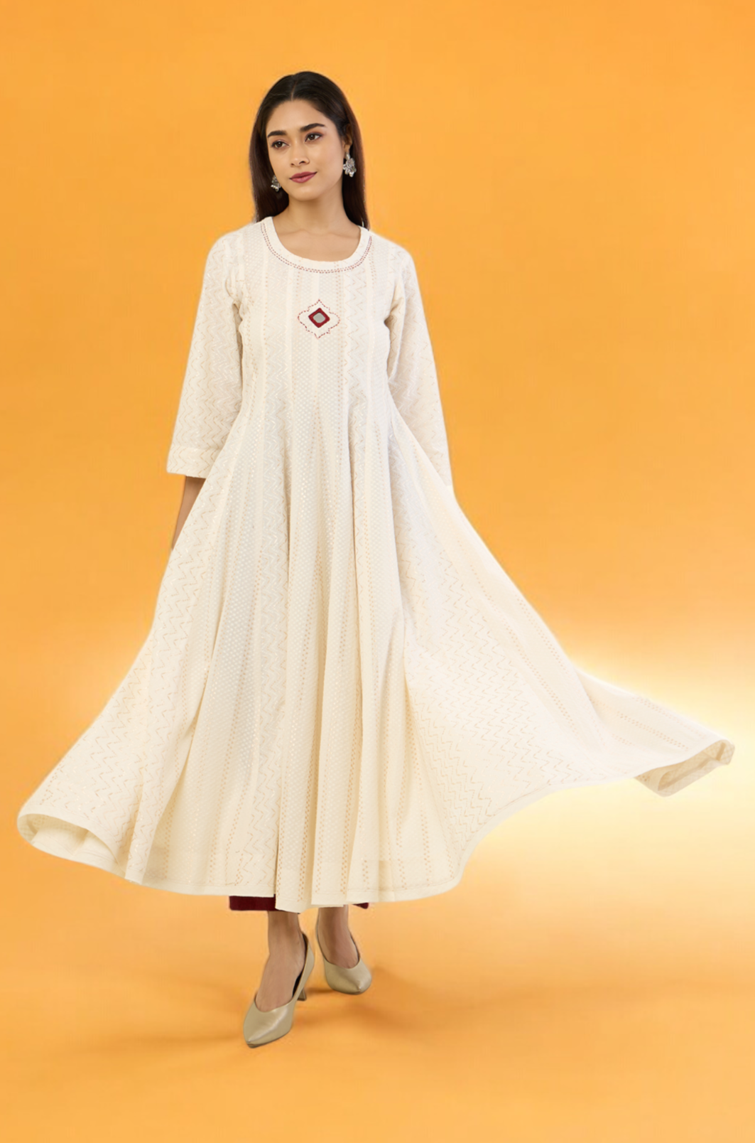 Golden Ivory Radiance Long Swirl Dress