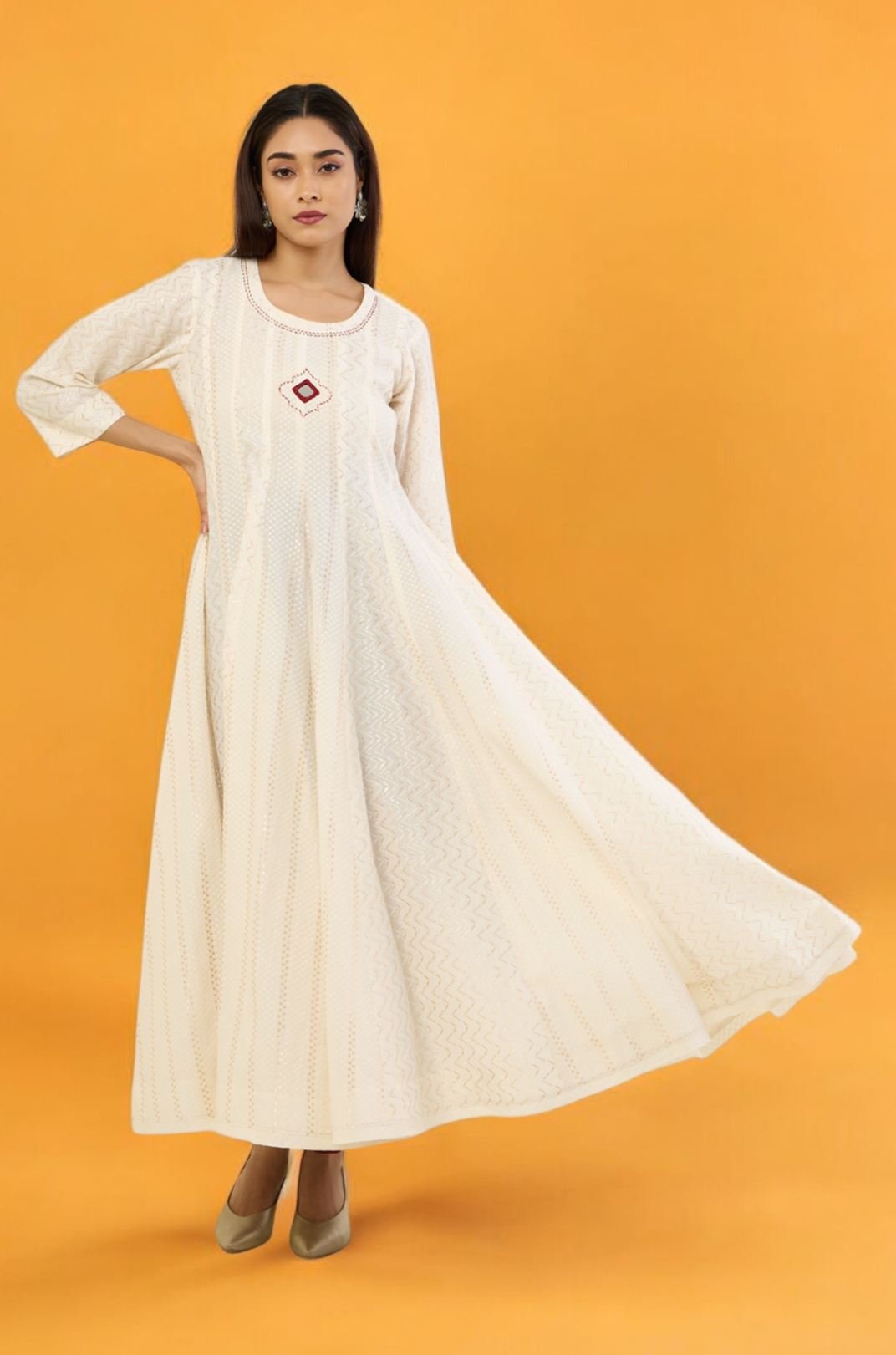 Golden Ivory Radiance Long Swirl Dress