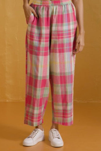 Co-ord Set Fuchsia Plaid Dream Modern Long Tunic Kurta & Pants
