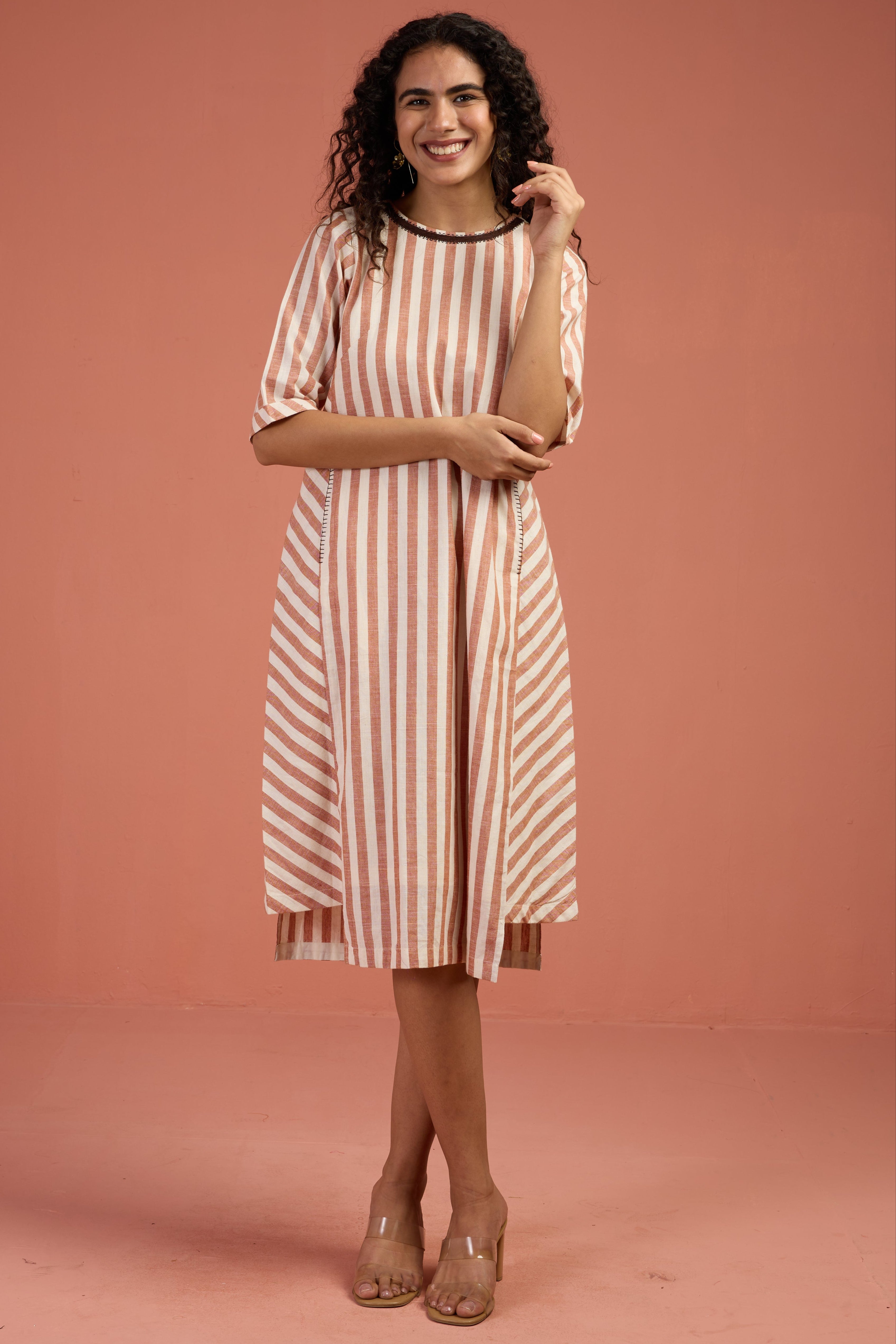 Cinnamon Stripes Side Bias Shift Dress
