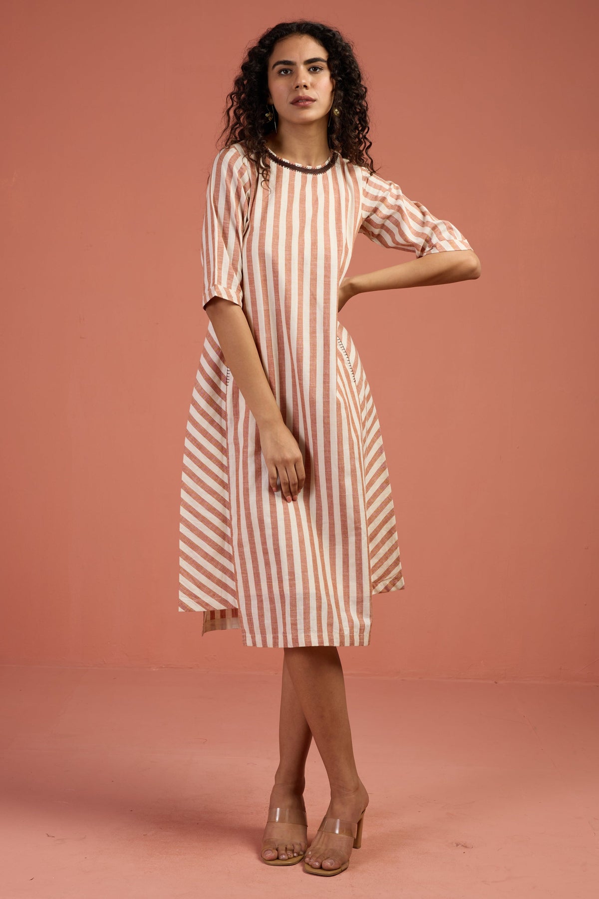 Cinnamon Stripes Side Bias Shift Dress