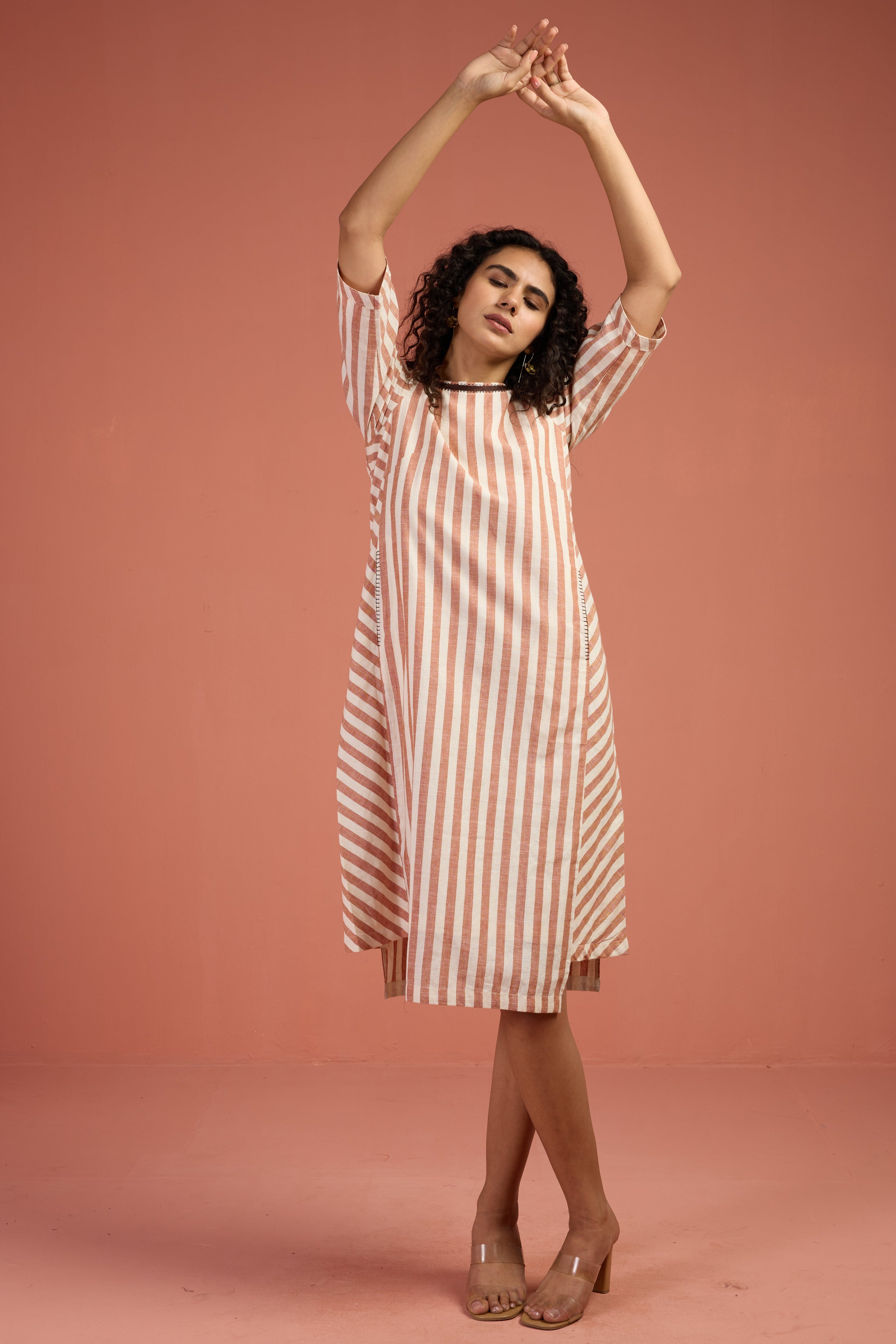Cinnamon Stripes Side Bias Shift Dress