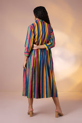 Carnival Stripes Cotton Jumpsuit with Pockets & Collar