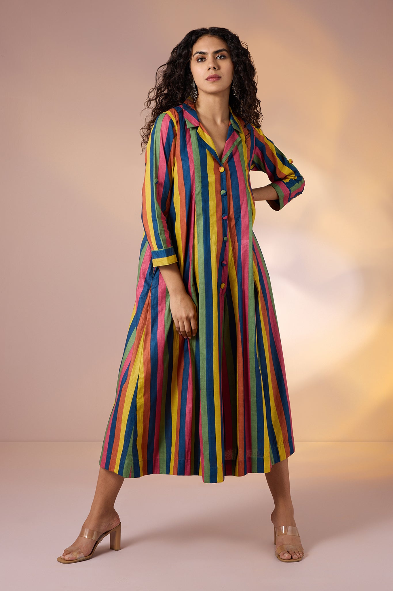 Carnival Stripes Cotton Jumpsuit with Pockets & Collar