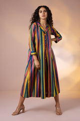 Carnival Stripes Cotton Jumpsuit with Pockets & Collar
