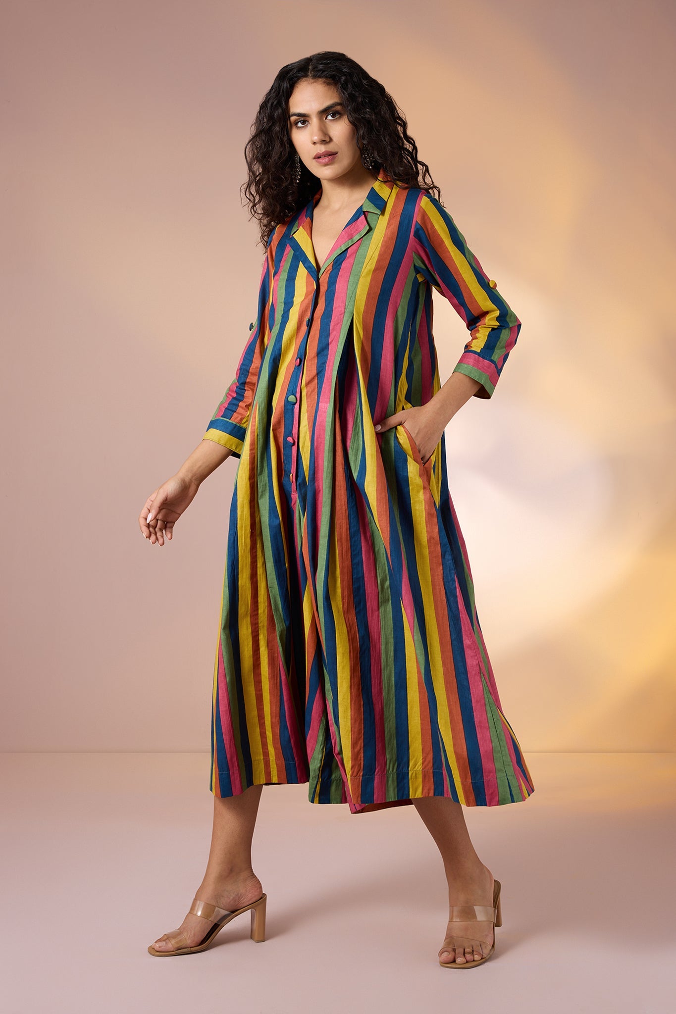 Carnival Stripes Cotton Jumpsuit with Pockets & Collar