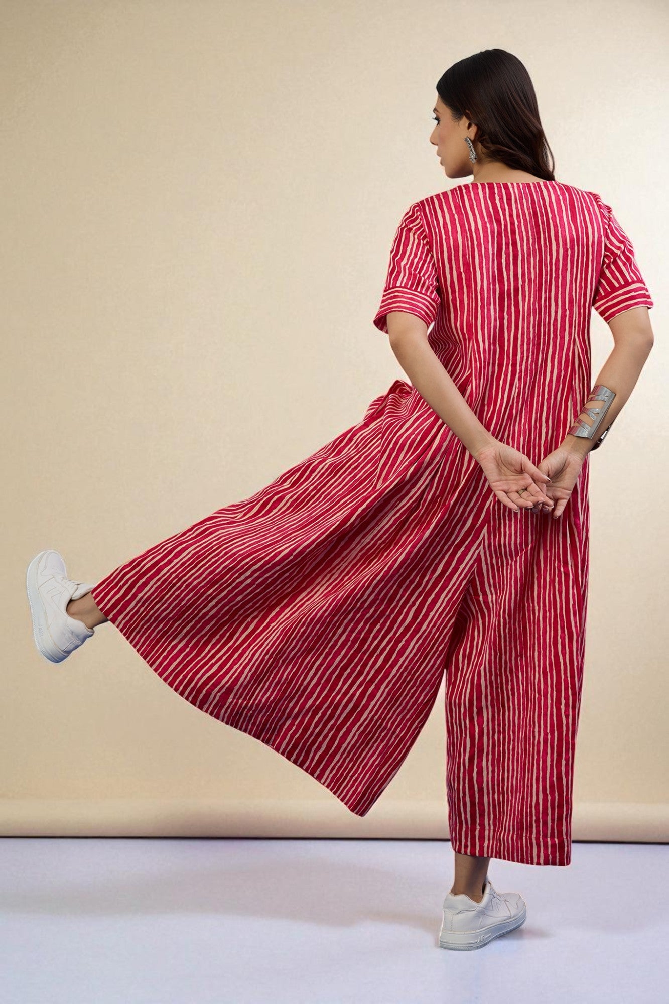 Candy Stripes Jumpsuit with Pockets & Sleeves