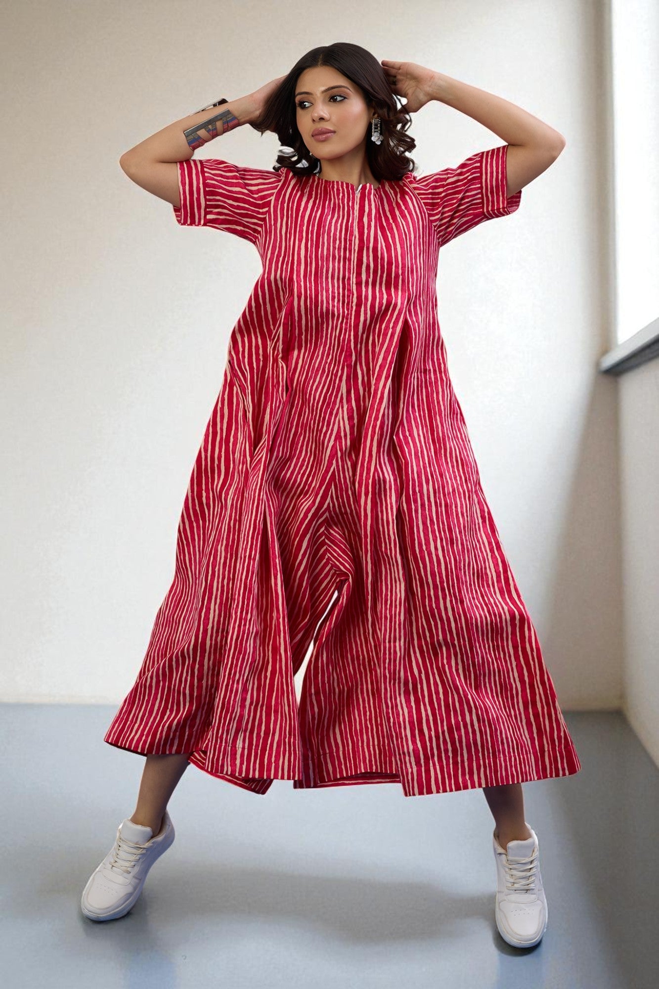 Candy Stripes Jumpsuit with Pockets & Sleeves
