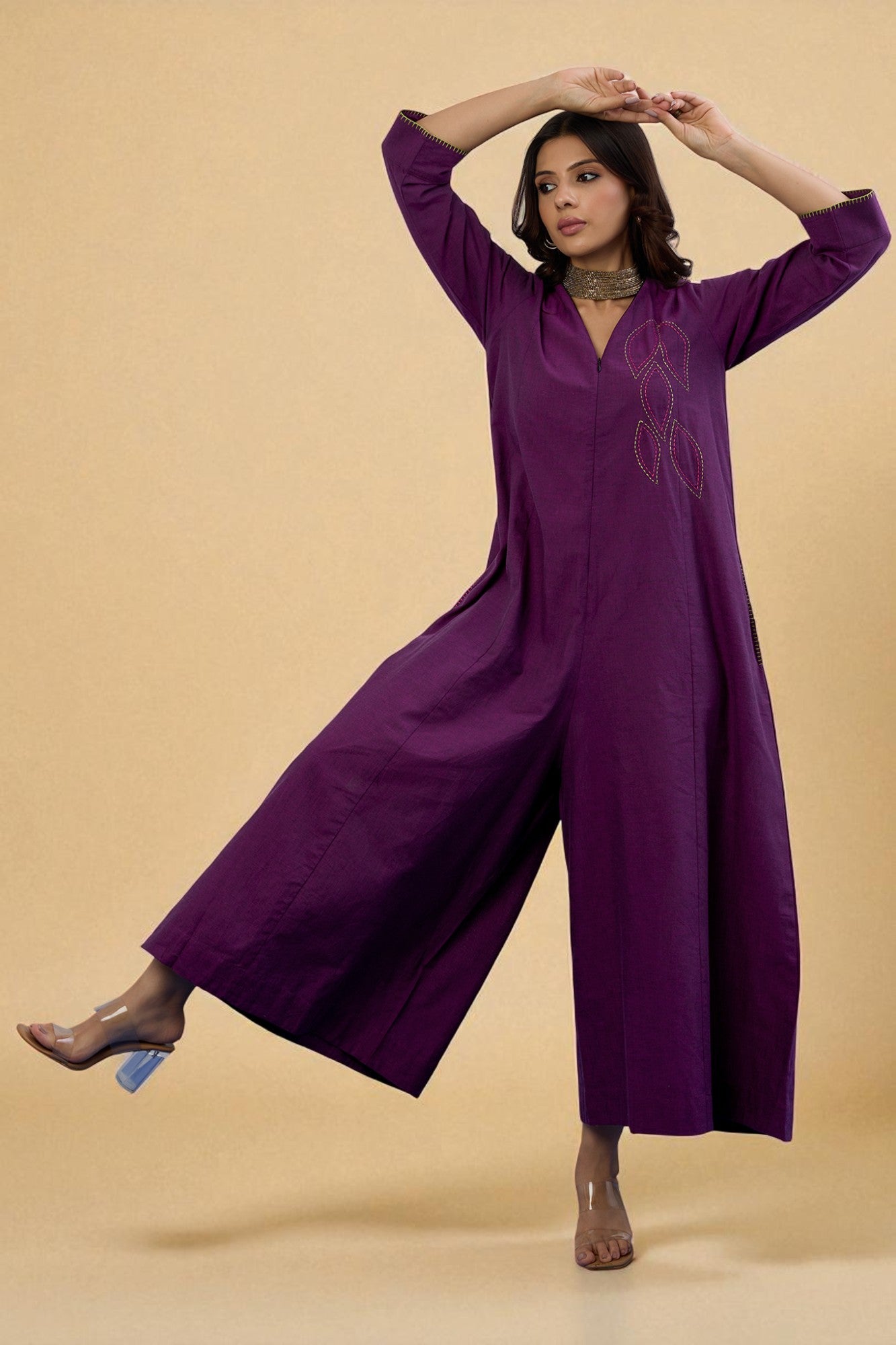 Amethyst Grove Jumpsuit with Pockets & Sleeves