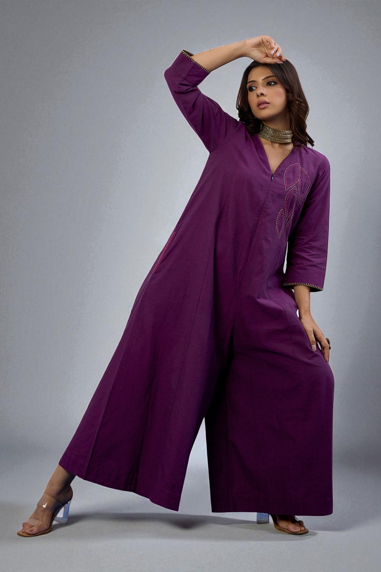 Amethyst Grove Jumpsuit with Pockets & Sleeves