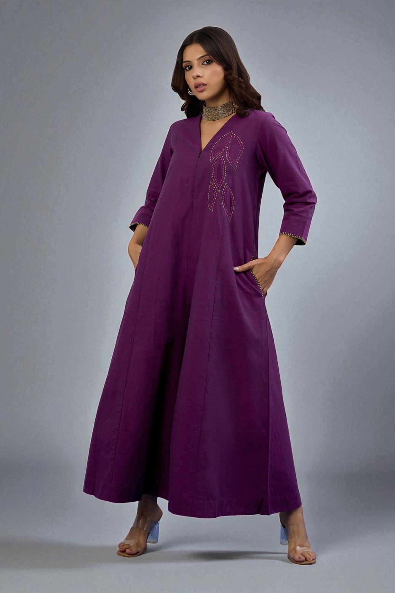 Amethyst Grove Jumpsuit with Pockets & Sleeves