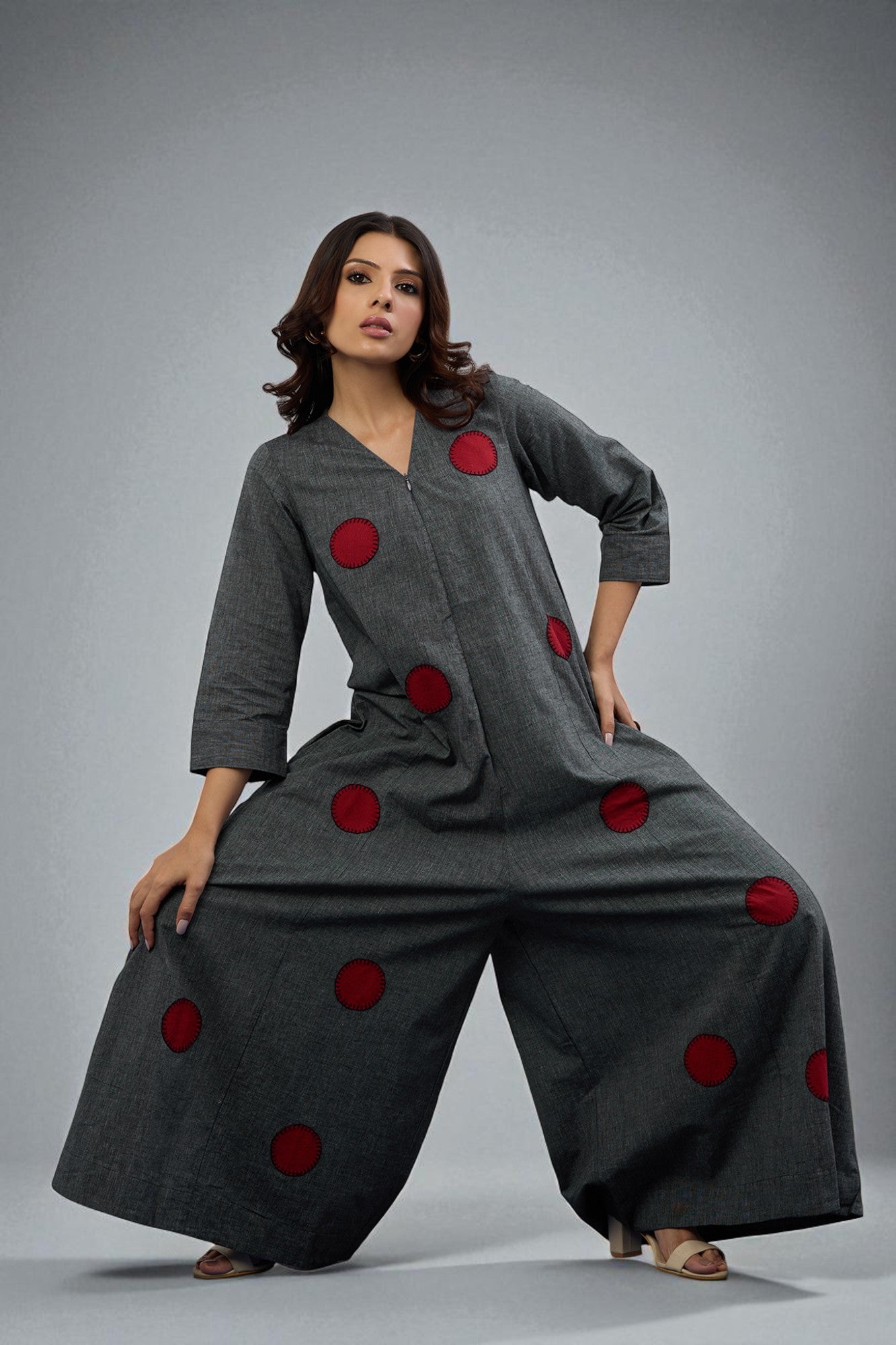 Ash & Flame Applique Jumpsuit with Pockets & Sleeves