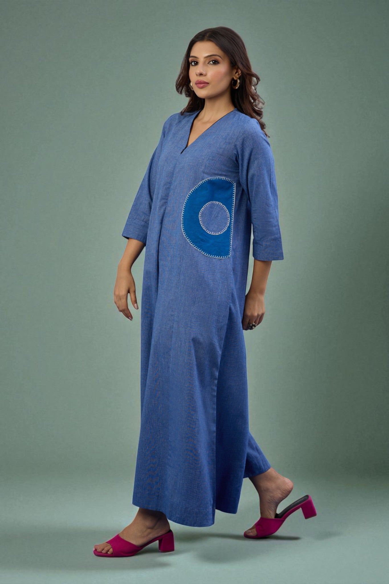 Celestial Denim Applique Jumpsuit with Pockets & Sleeves