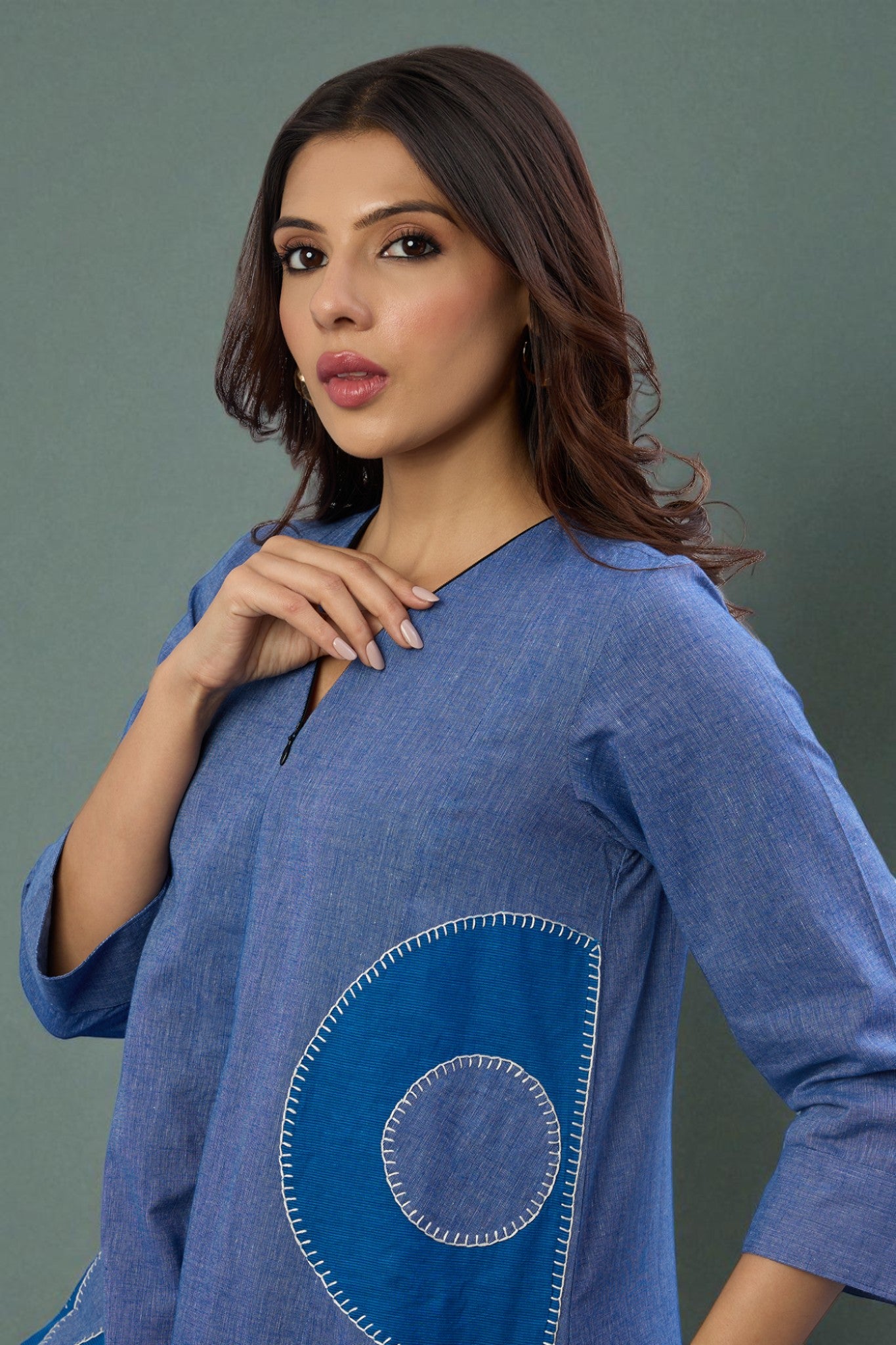 Celestial Denim Applique Jumpsuit with Pockets & Sleeves