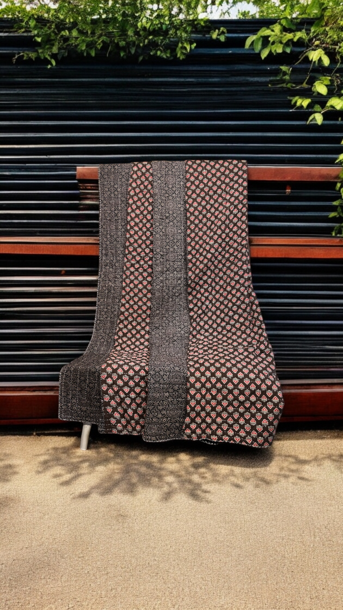 handcrafted reversible mashroo double quilt with filler - Woodland Grace & Motif