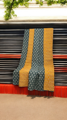 handcrafted reversible mashroo double quilt with filler - Vintage Green & Gold Motifs