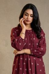 Cinnamon Motifs Cotton Midi Gather Dress