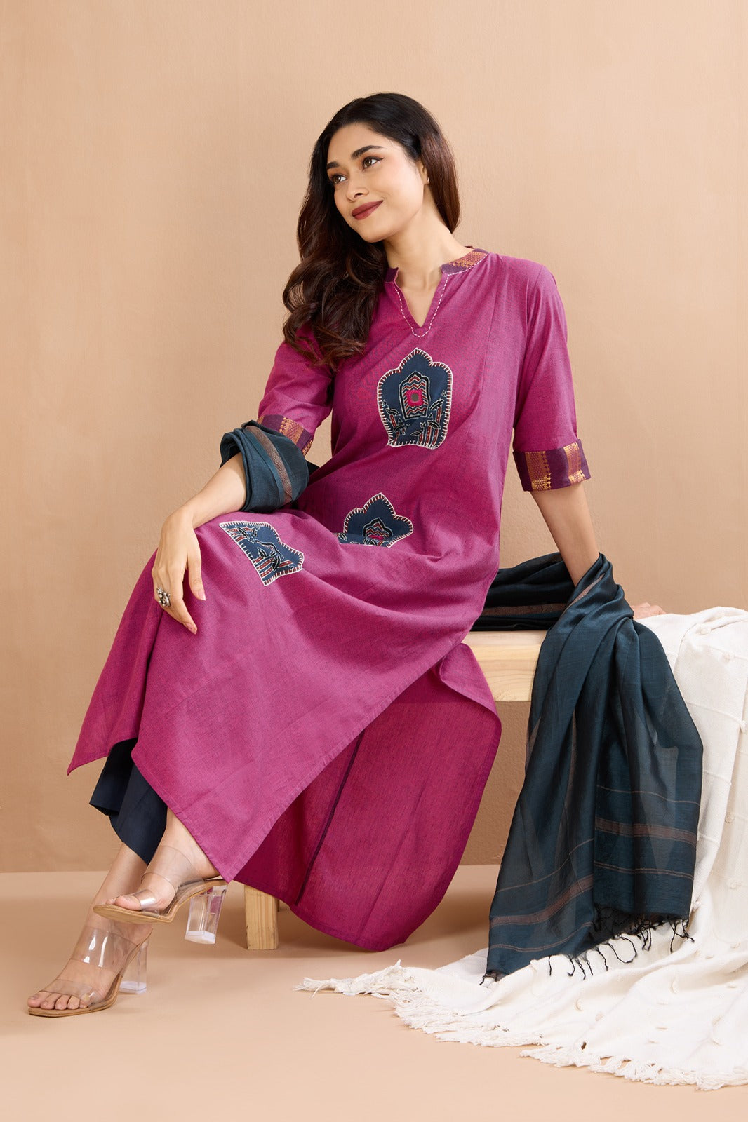 handwoven maheshwari dupatta - peacock blue