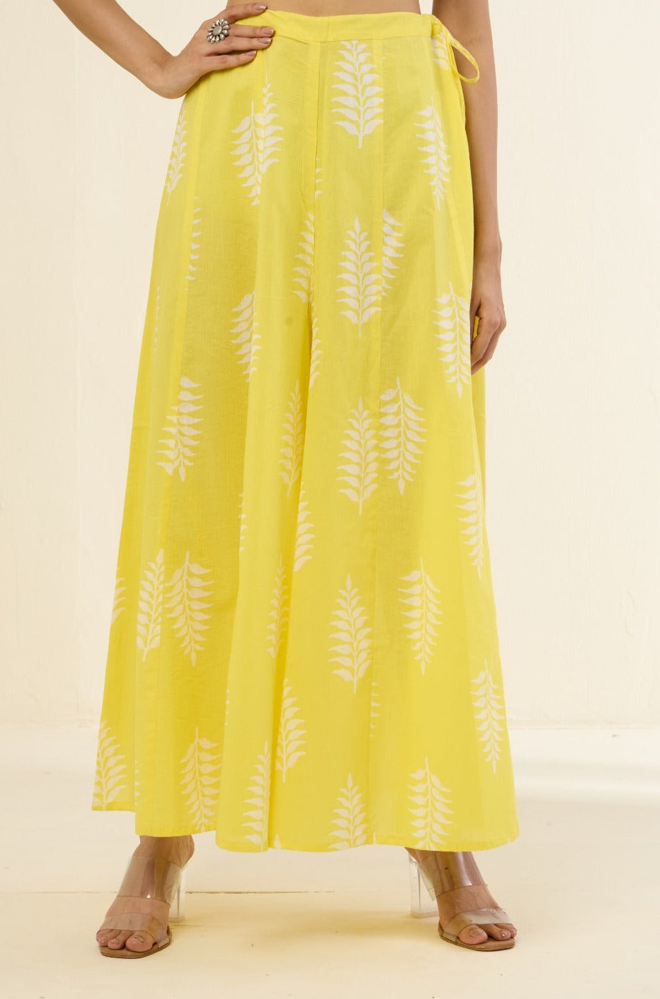 Co-ord Set Pop Yellow Camellia Bloom Tunic & Sharara (Set of 2)