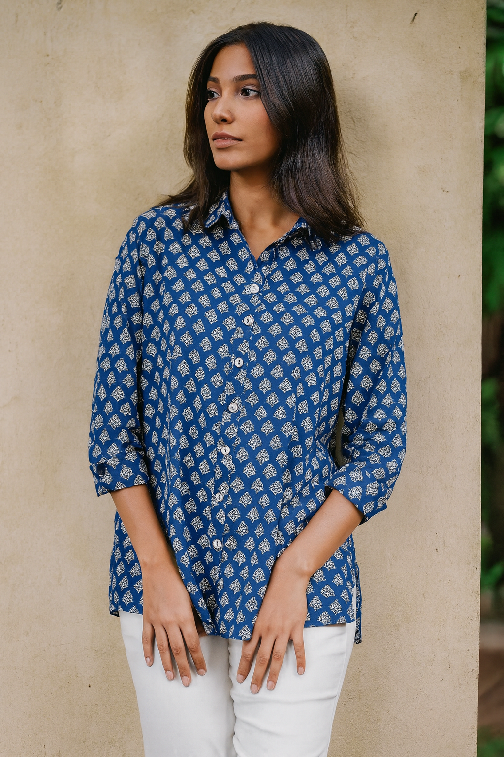 Blue Meadow Handblock Printed  Everyday Cotton Shirt