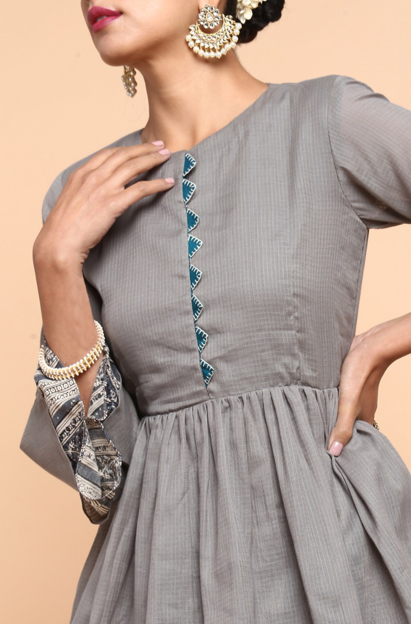 ensemble - peplum top + palazzo - harbor grey & rama green