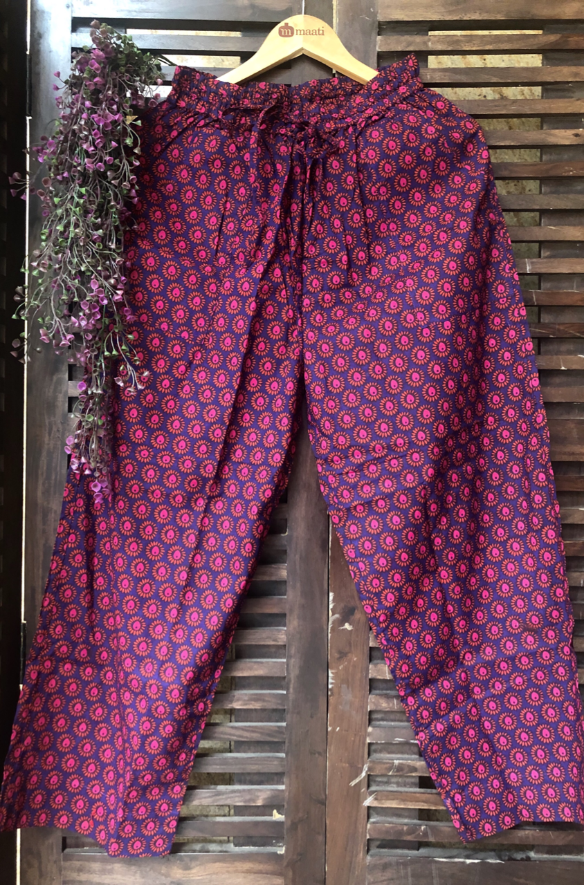 elasticated printed pants - magenta & circles