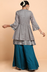 ensemble - peplum top + palazzo - harbor grey & rama green