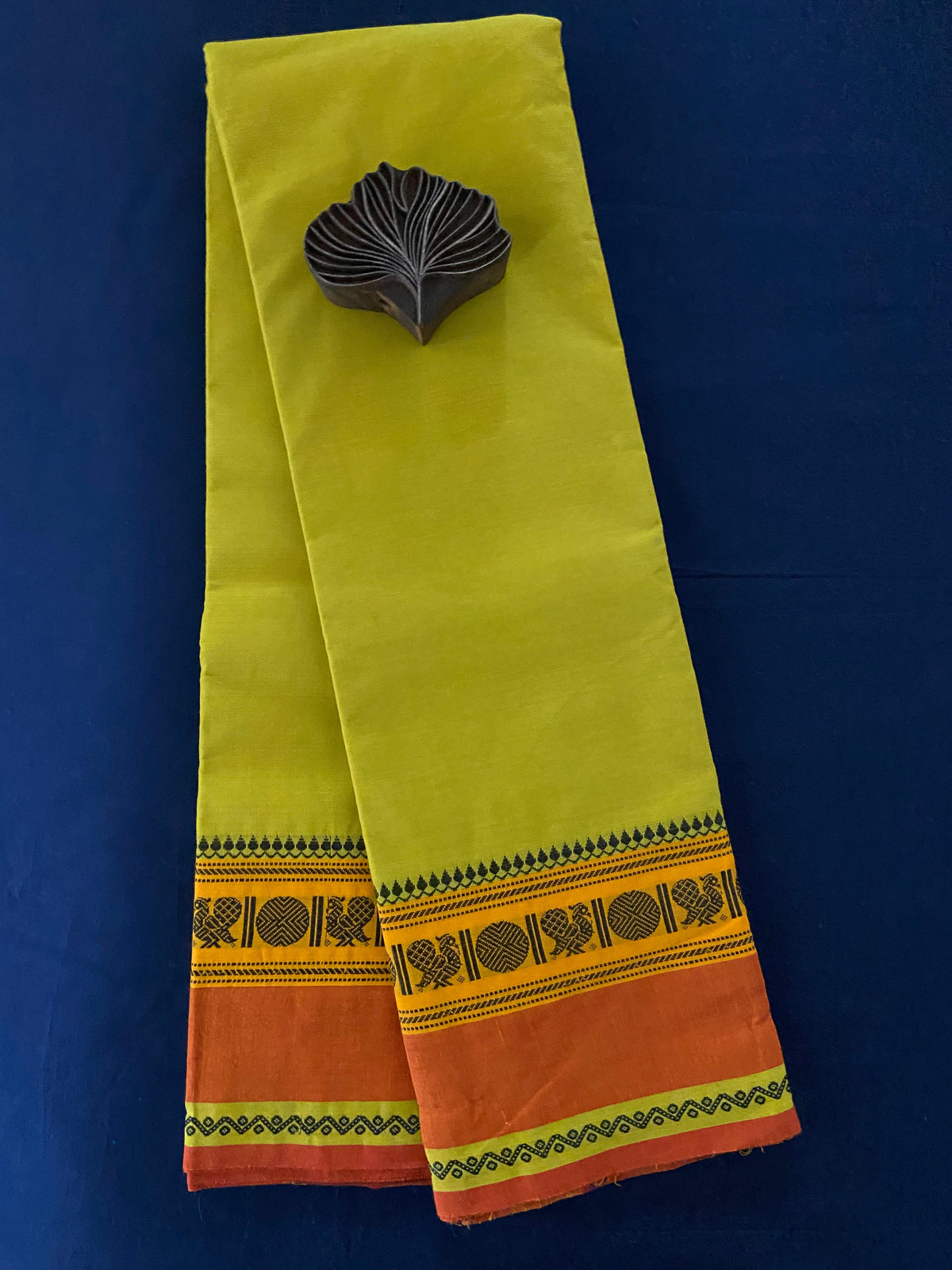 chettinad cotton saree - mehendi green & rust peacock