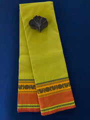chettinad cotton saree - mehendi green & rust peacock