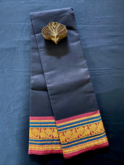 chettinad cotton saree - navy blue & golden border