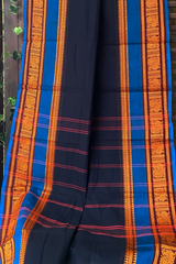chettinad cotton saree - deep blue & cobalt gold