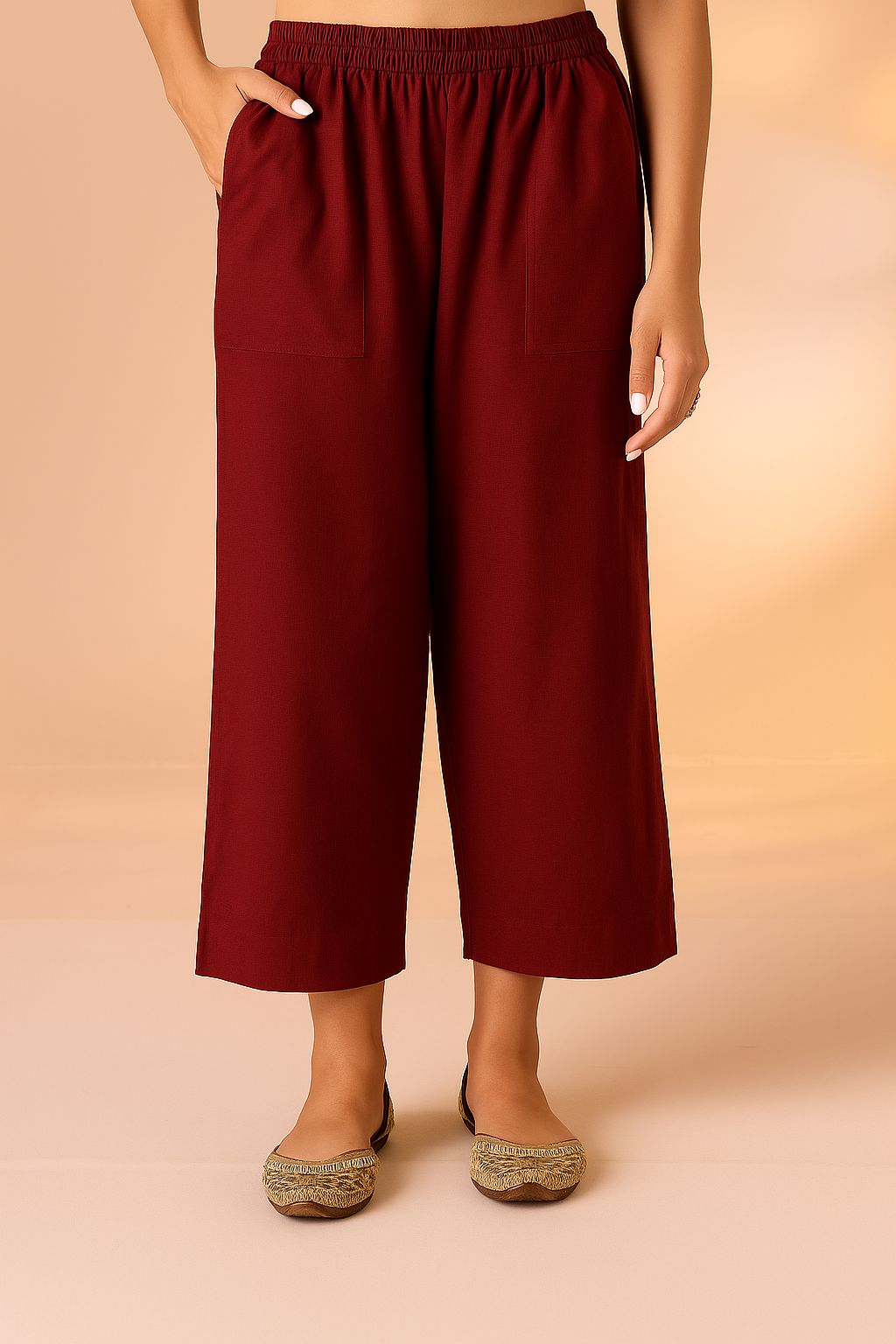 Comfort fit pants - Maroon cotton Linen Pants
