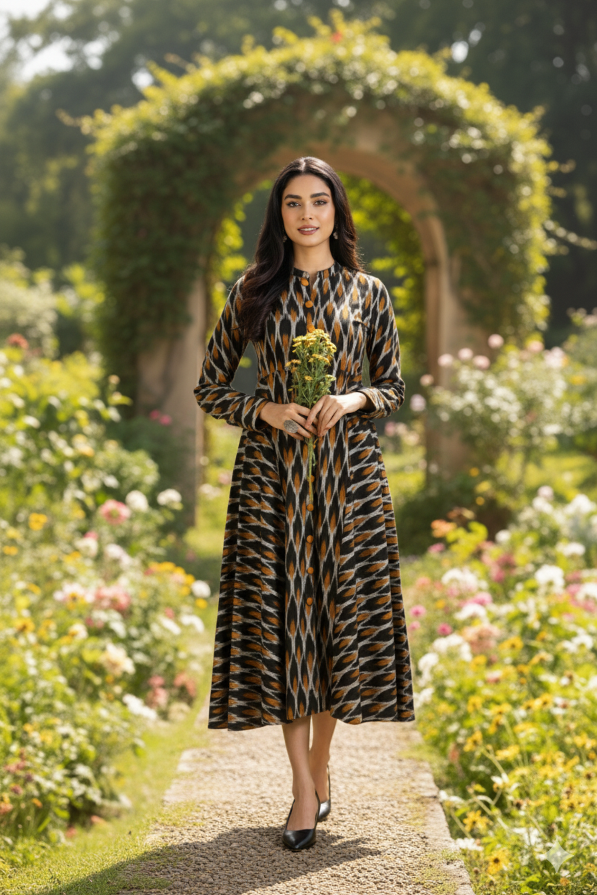 Gilded Nightfall Specks Flared Panel Midi Dress