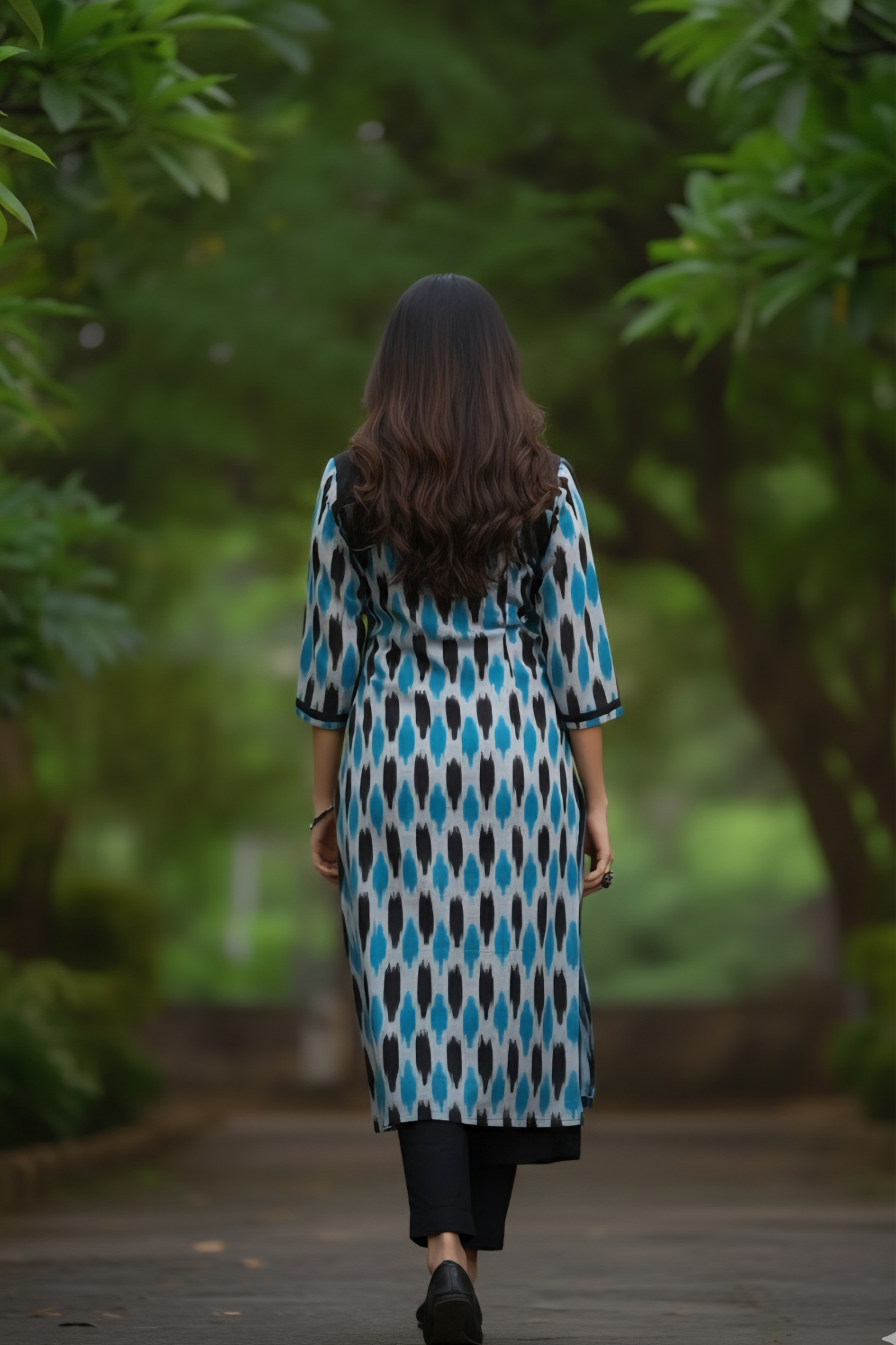 Ink-Dusted Sky Long Kurta With Slit