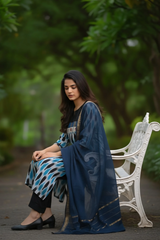 Ink-Dusted Sky Long Kurta With Slit