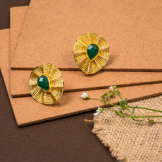 jewelry - berserk - Gold Plated Jade Teardrop Studs