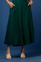 box pleated culotte - handwoven dark green